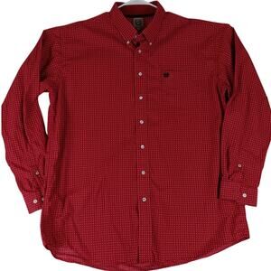 Cinch‎ Button Down Shirt Men's XL Red Money Sign All Around Print Western Party